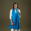Blue - cotton kashida embroidery stole 24 - handcrafted