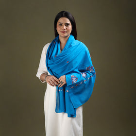Blue - cotton kashida embroidery stole 24 - handcrafted