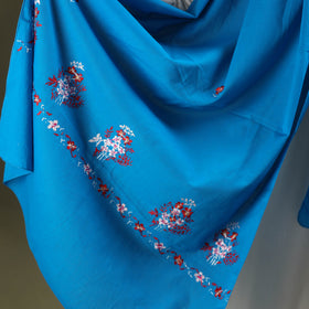 Blue - cotton kashida embroidery stole 24 - handcrafted