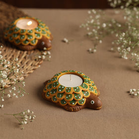  Flower - Handpainted Clay Candle Holders (Set of 2) Online in India l iTokri.com 