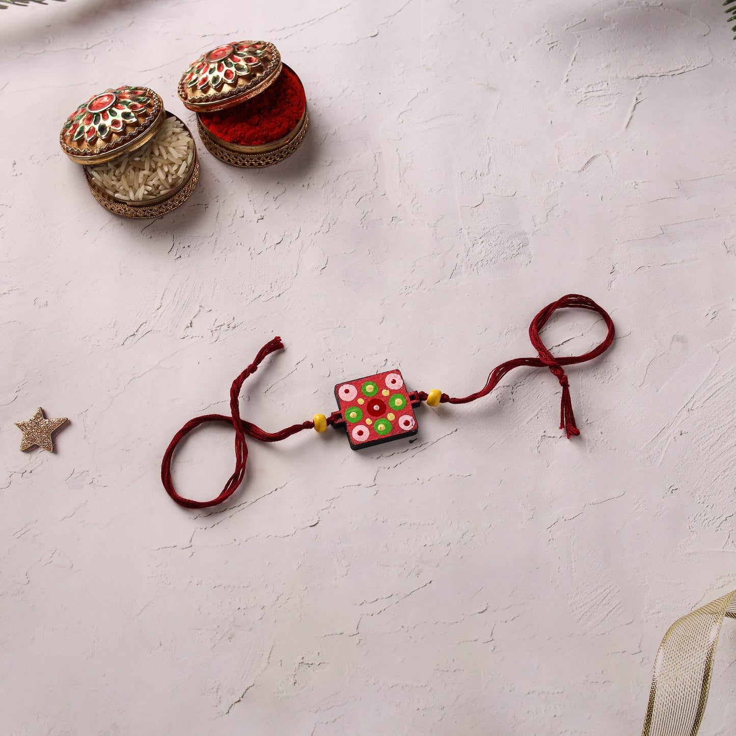 Mandala Art Handpainted Wooden Rakhi 30
