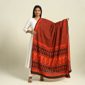  Orange Natural Dye Mul Cotton Bagh Print Dupatta