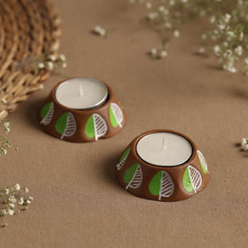  Hexagon - Handpainted Clay Candle Holders (Set of 2) Online in India l iTokri.com 