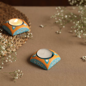  Hexagon - Handpainted Clay Candle Holders (Set of 2) Online in India l iTokri.com 