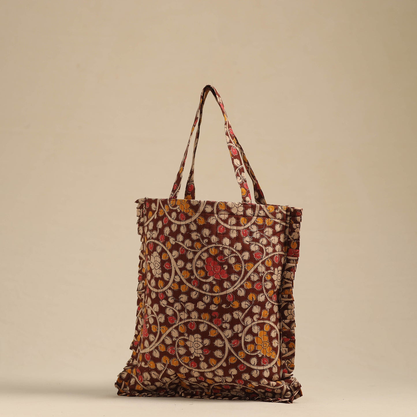 Brown - Handcrafted Cotton Frill Jhola Bag 61