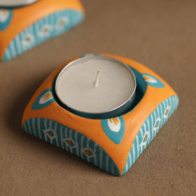  Hexagon - Handpainted Clay Candle Holders (Set of 2) Online in India l iTokri.com 
