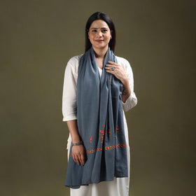 Buy Grey Cotton Kashida Embroidery Stole