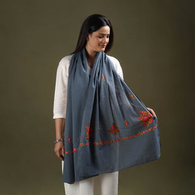 Buy Grey Cotton Kashida Embroidery Stole
