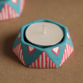  Hexagon - Handpainted Clay Candle Holders (Set of 2) Online in India l iTokri.com 