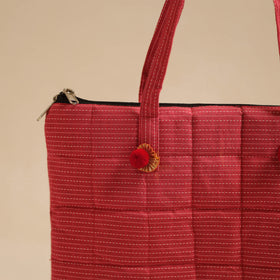 Red Handcrafted Quilted Cotton Hand Bag