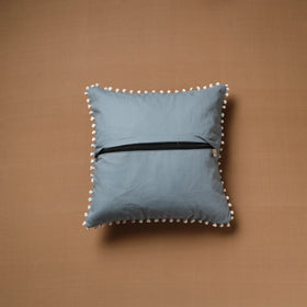 Running Stitch Plain Cushion Cover with Pom Pom (16 x 16 in) 01