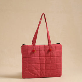 Red Handcrafted Quilted Cotton Hand Bag