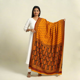  Orange Natural Dye Mul Cotton Bagh Print Dupatta