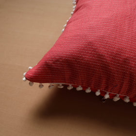 Pink - Running Stitch Plain Cushion Cover with Pom Pom (16 x 16 in) 02