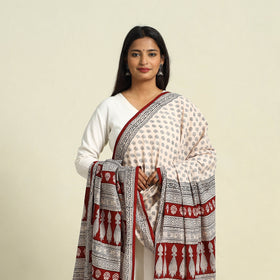  Beige Natural Dye Mul Cotton Bagh Print Dupatta