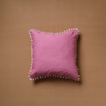 Running Stitch Plain Cushion Cover with Pom Pom (16 x 16 in) 03