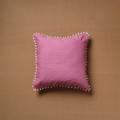 Running Stitch Plain Cushion Cover with Pom Pom (16 x 16 in) 03