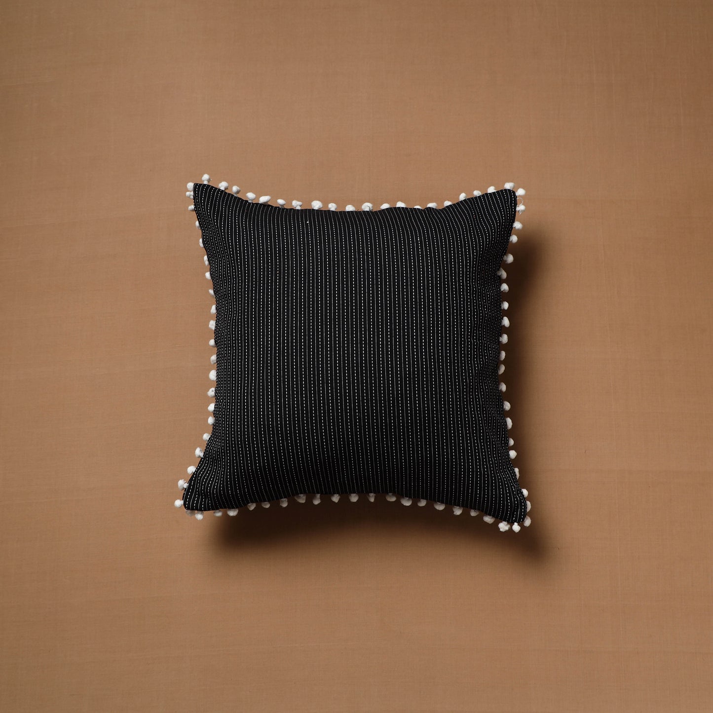 Running Stitch Plain Cushion Cover with Pom Pom (16 x 16 in) 04