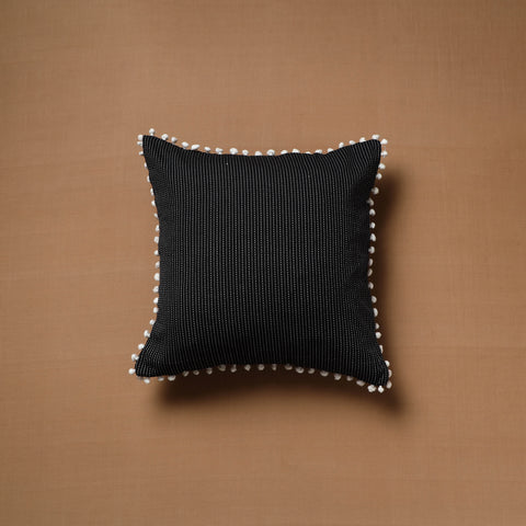 Running Stitch Plain Cushion Cover with Pom Pom (16 x 16 in) 04