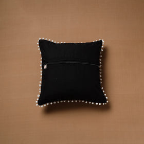 Running Stitch Plain Cushion Cover with Pom Pom (16 x 16 in) 04
