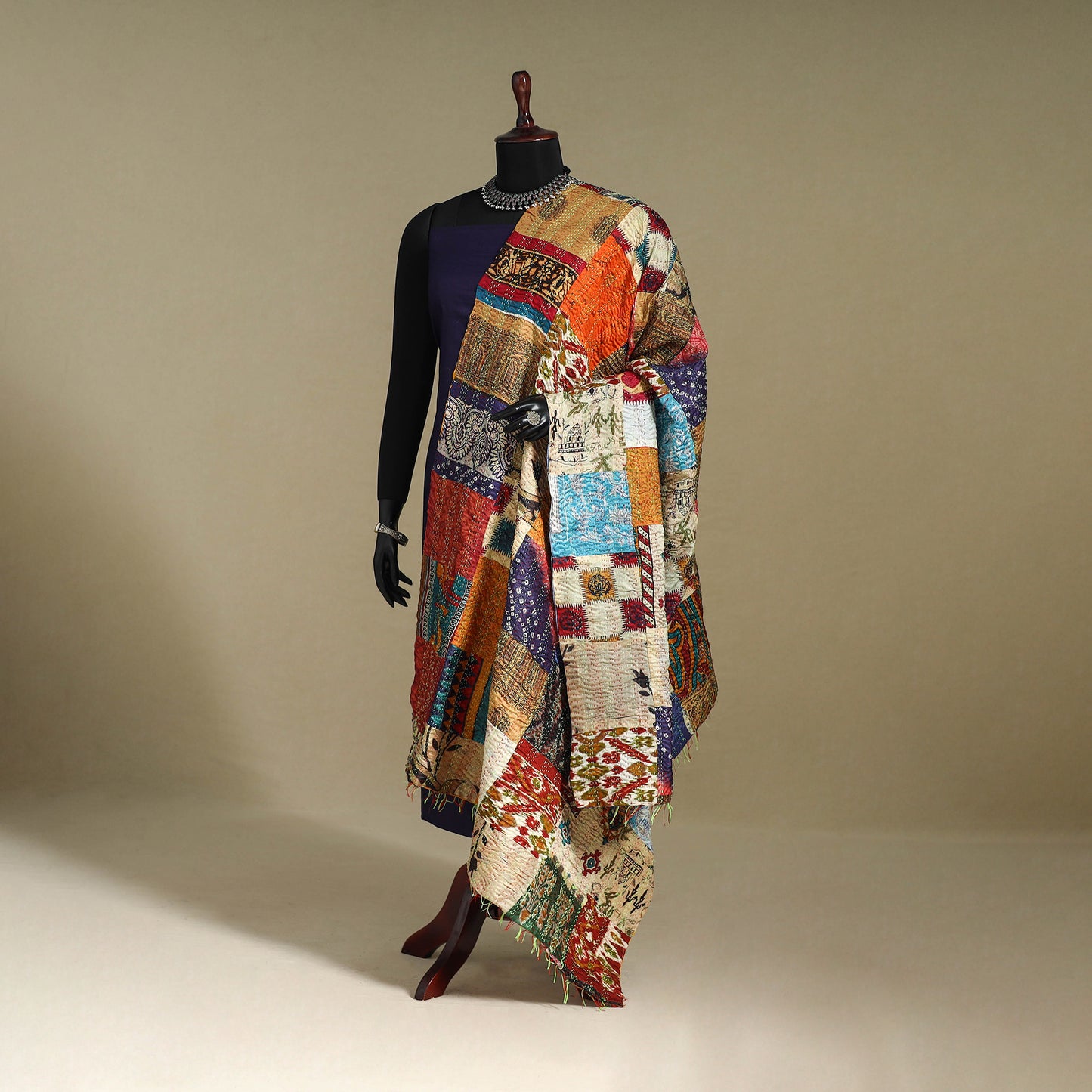 Multicolor - patchwork reversible silk bengal kantha work