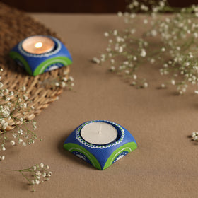  Hexagon - Handpainted Clay Candle Holders (Set of 2) Online in India l iTokri.com 