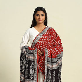 Red  Natural Dye Mul Cotton Bagh Print Dupatta