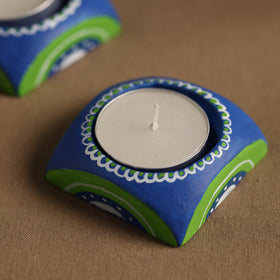  Hexagon - Handpainted Clay Candle Holders (Set of 2) Online in India l iTokri.com 