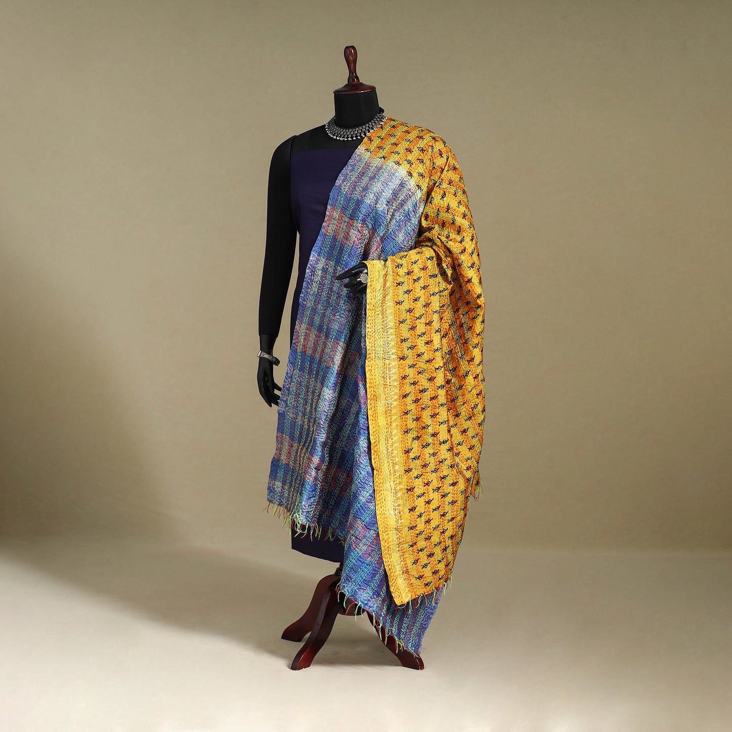 Multicolor - patchwork reversible silk bengal kantha work