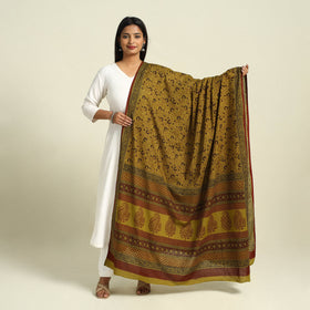 Brown - Natural Dye Mul Cotton Bagh Print Dupatta