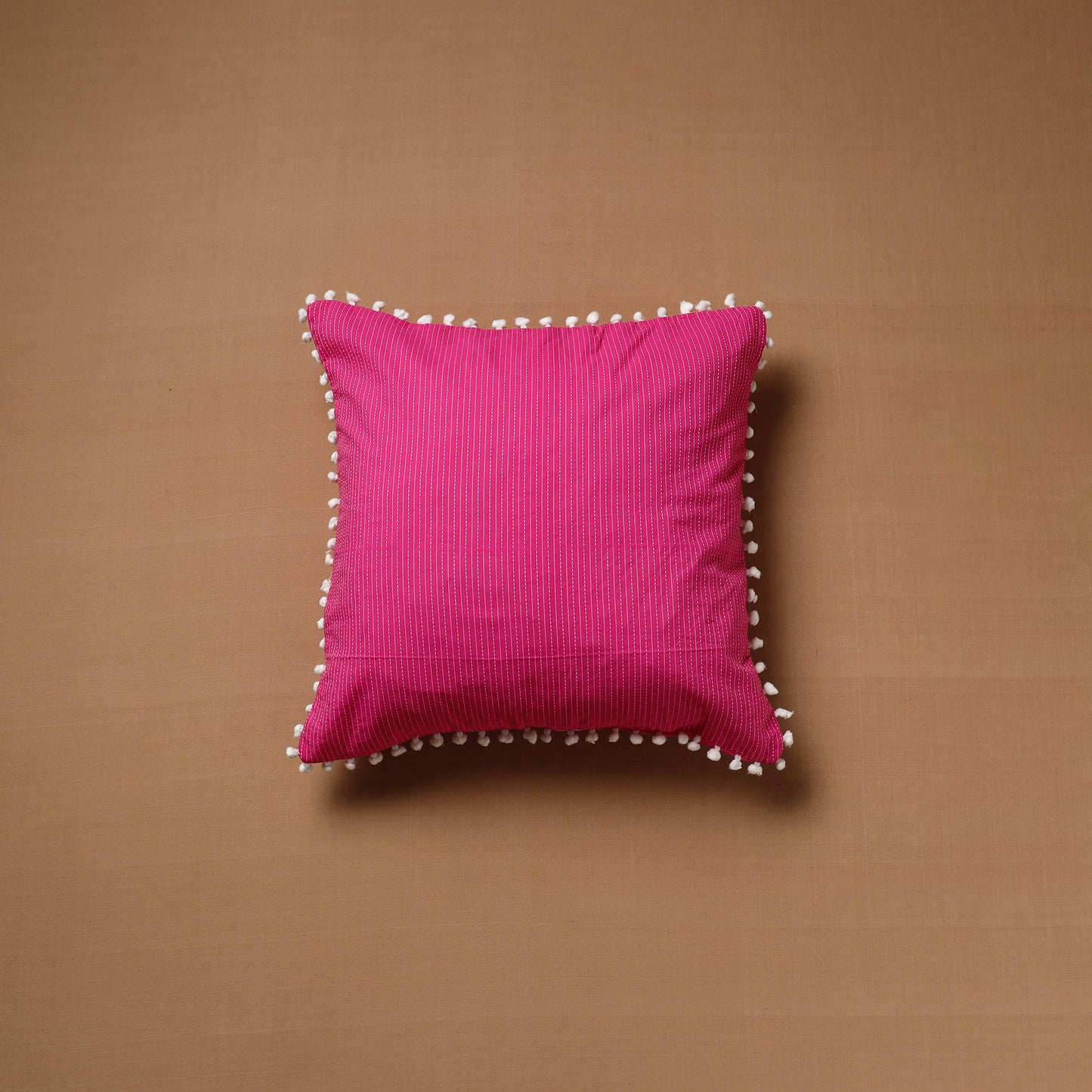 Running Stitch Plain Cushion Cover with Pom Pom (16 x 16 in) 06