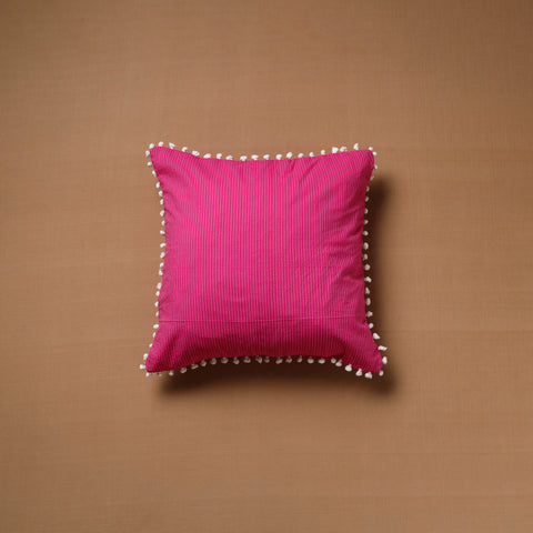 Running Stitch Plain Cushion Cover with Pom Pom (16 x 16 in) 06