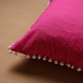 Running Stitch Plain Cushion Cover with Pom Pom (16 x 16 in) 06