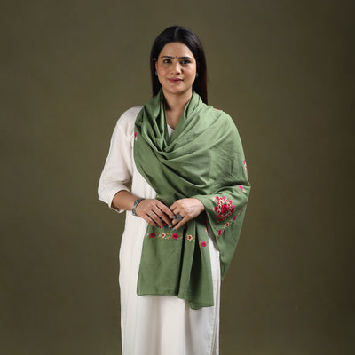 Buy Green Cotton Kashida Embroidery Stole