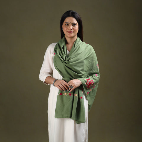 Buy Green Cotton Kashida Embroidery Stole