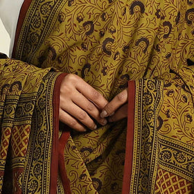 Brown - Natural Dye Mul Cotton Bagh Print Dupatta