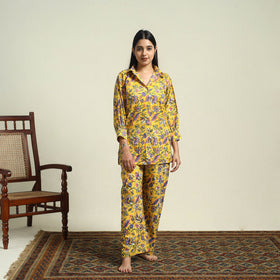 Buy Cotton Yellow Sanganeri Block Print Night Suit Set Online 