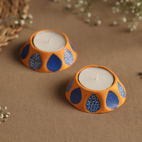  Hexagon - Handpainted Clay Candle Holders (Set of 2) Online in India l iTokri.com 