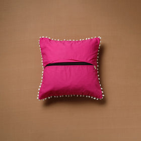 Running Stitch Plain Cushion Cover with Pom Pom (16 x 16 in) 06