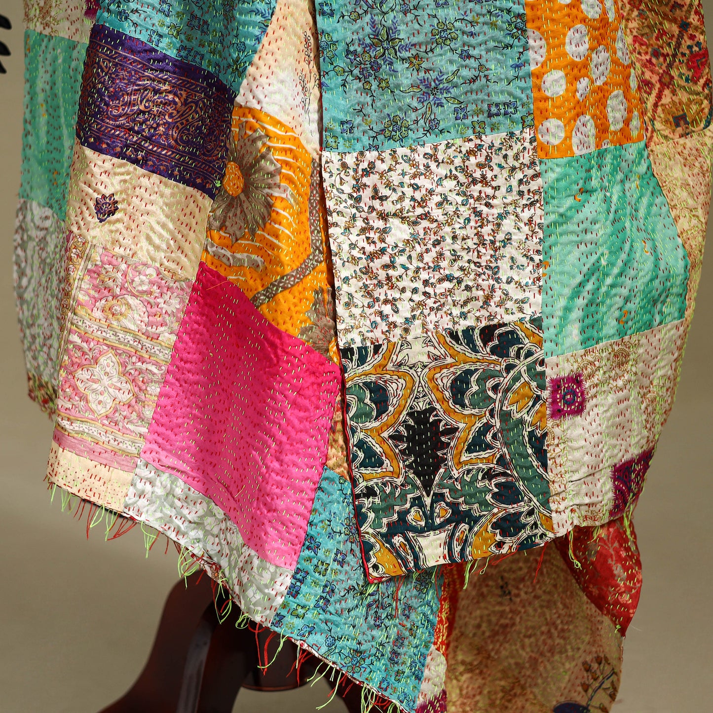 Multicolor - patchwork reversible silk bengal kantha work