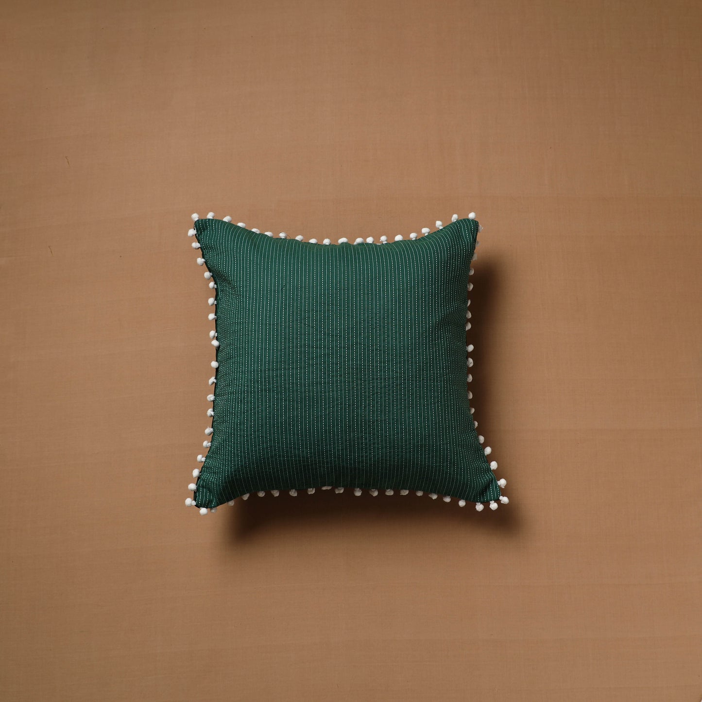 Running Stitch Plain Cushion Cover with Pom Pom (16 x 16 in) 08