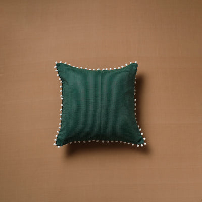 Running Stitch Plain Cushion Cover with Pom Pom (16 x 16 in) 08