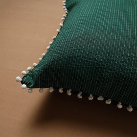 Running Stitch Plain Cushion Cover with Pom Pom (16 x 16 in) 08