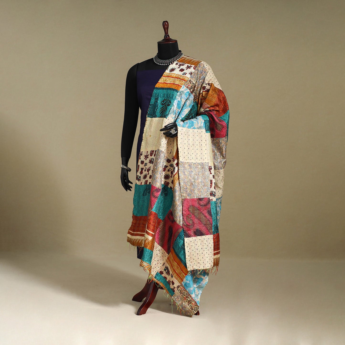 Multicolor - patchwork reversible silk bengal kantha work