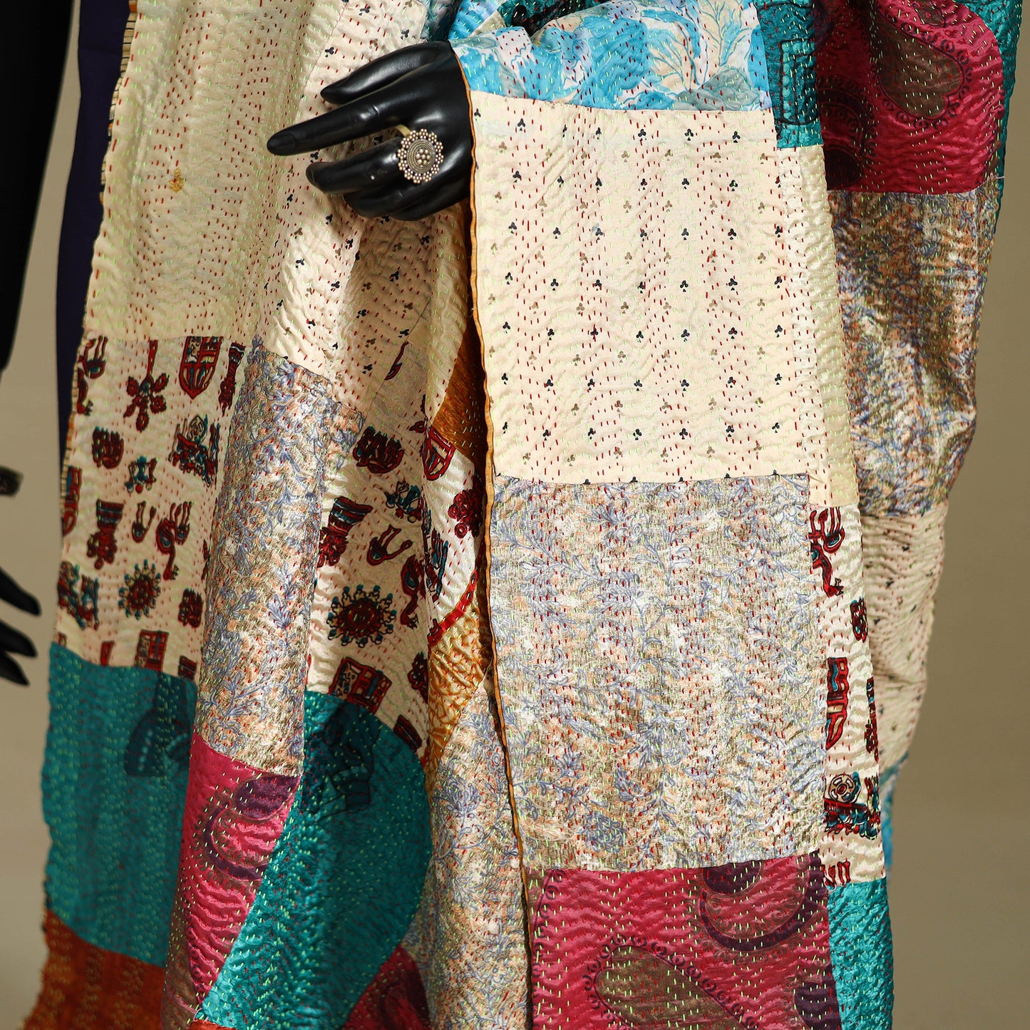 Multicolor - patchwork reversible silk bengal kantha work