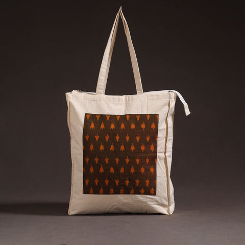 Brown - handcrafted ikat patch canvas cotton shoulder bag 02