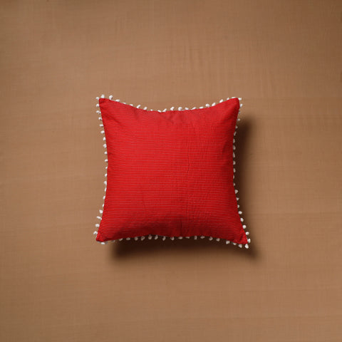 Running Stitch Plain Cushion Cover with Pom Pom (16 x 16 in) 07