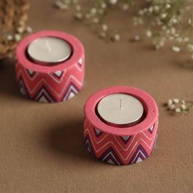  Circle - Handpainted Clay Candle Holders (Set of 2) Online in India l iTokri.com 
