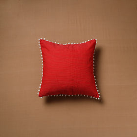 Running Stitch Plain Cushion Cover with Pom Pom (16 x 16 in) 07