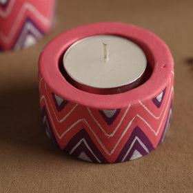  Circle - Handpainted Clay Candle Holders (Set of 2) Online in India l iTokri.com 